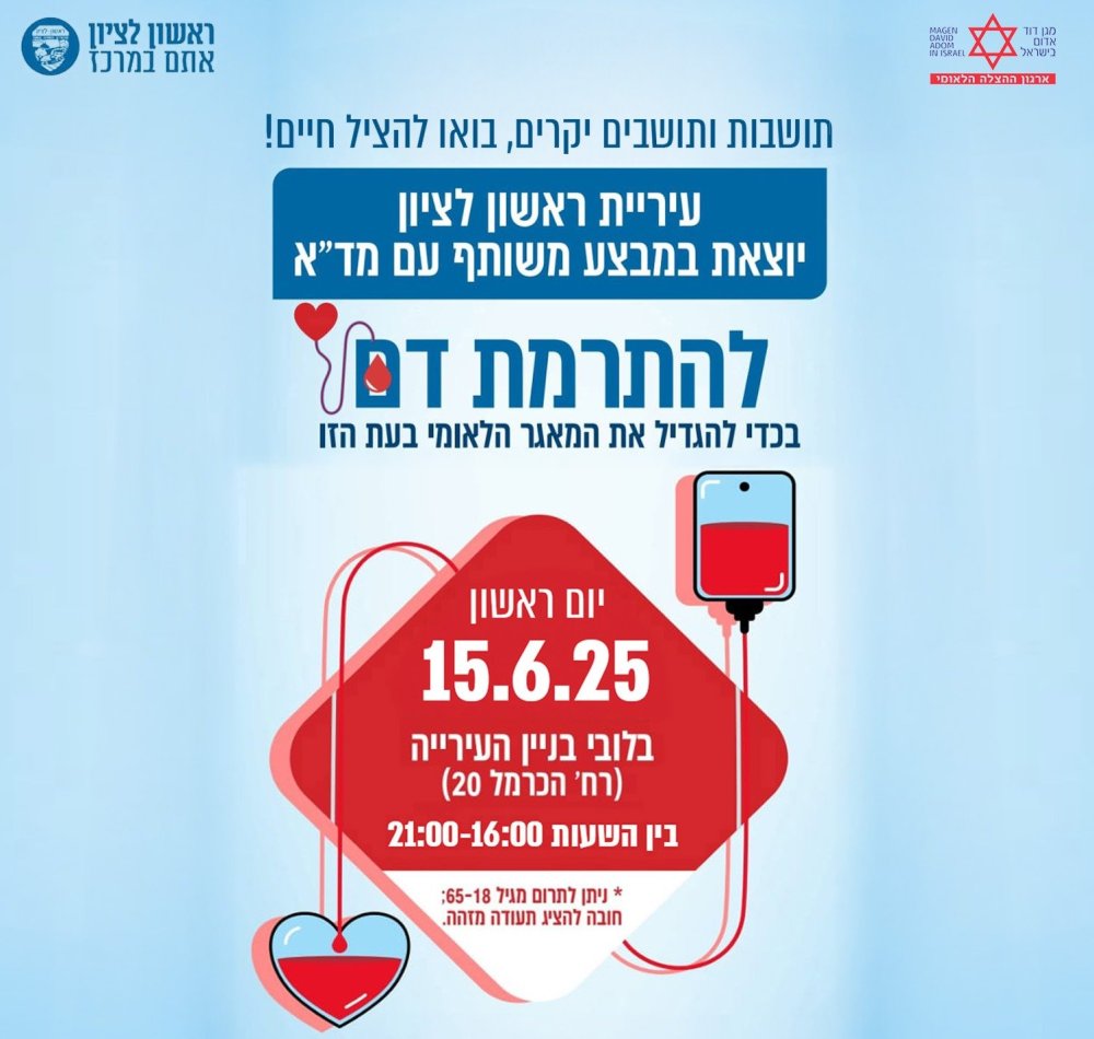 ביום תורם הדם הבינלאומי &ndash; בראשון לציון תורמים יחד!
