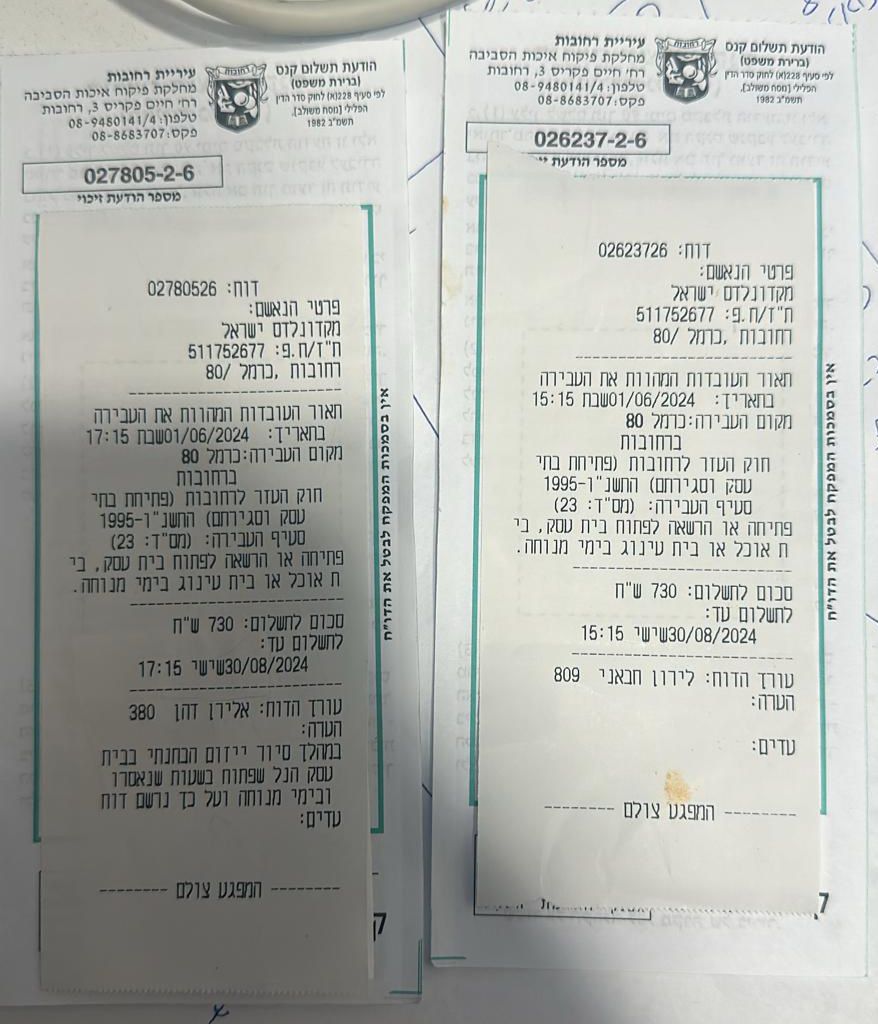 עיריית רחובות מציגה בהטבה לעסק: במקום אחד קבל קנס כפול