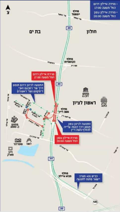 מחמישי: שיבושי תנועה קשים באזור ראשון לציון, חולון ובת ים