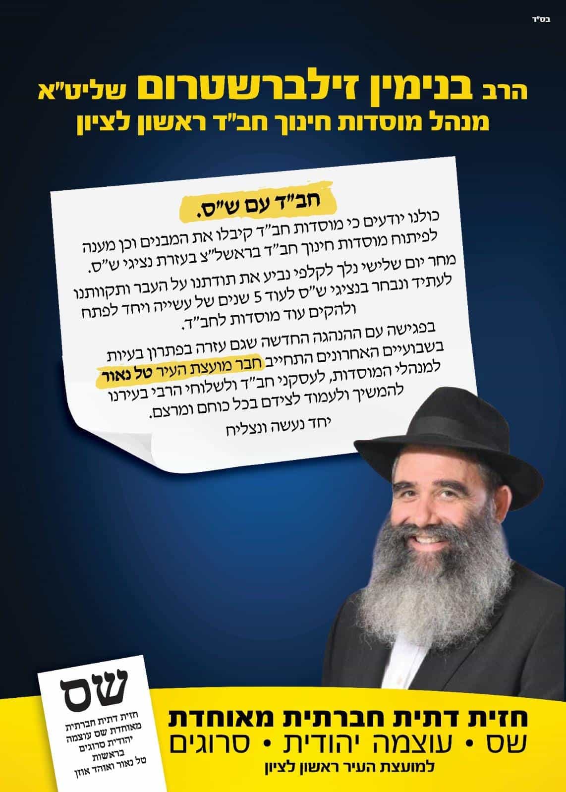 בחירות 2024: חב"ד תומכת במפלגת שס