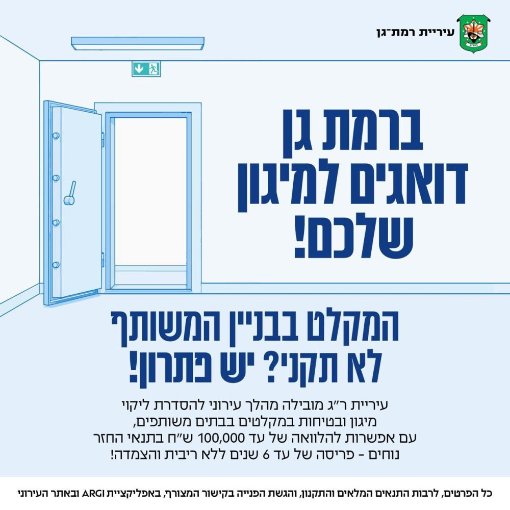 עיריית רמת גן משיקה סיוע חסר תקדים: הלוואות ללא ריבית לשיפוץ מקלטים בבניינים משותפים