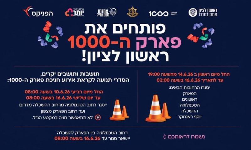 חוגגים את המחר: פארק ה-1000 נחנך חגיגית &ndash; כל שינויי התנועה והחסימות בראשון לציון