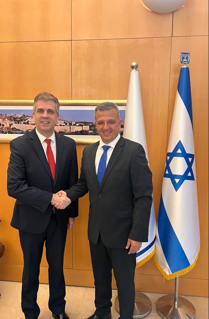 כרמל שאמה הכהן, ראש עיריית רמת גן ואלי כהן, שר החוץ צילום: דוברות משרד החוץ