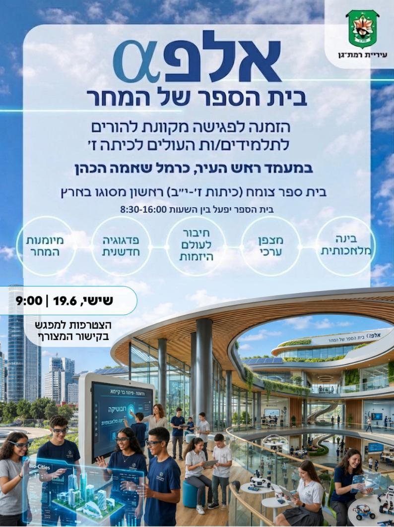 רמת גן משיקה את "אלפא": תיכון חדשני מבוסס בינה מלאכותית ייפתח בשנת הלימודים הקרובה