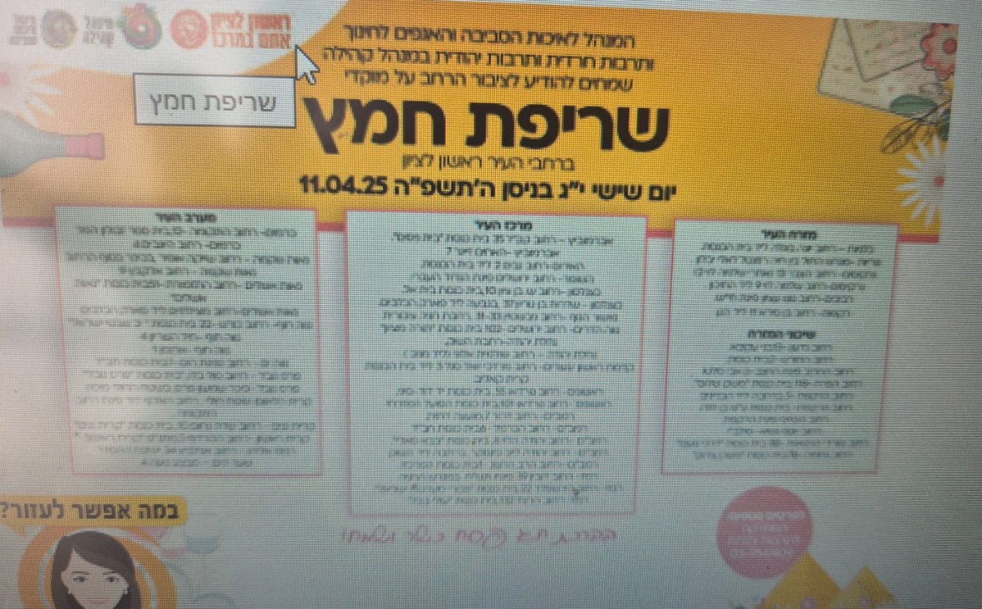 ראשון לציון: מוקדים לשריפת חמץ